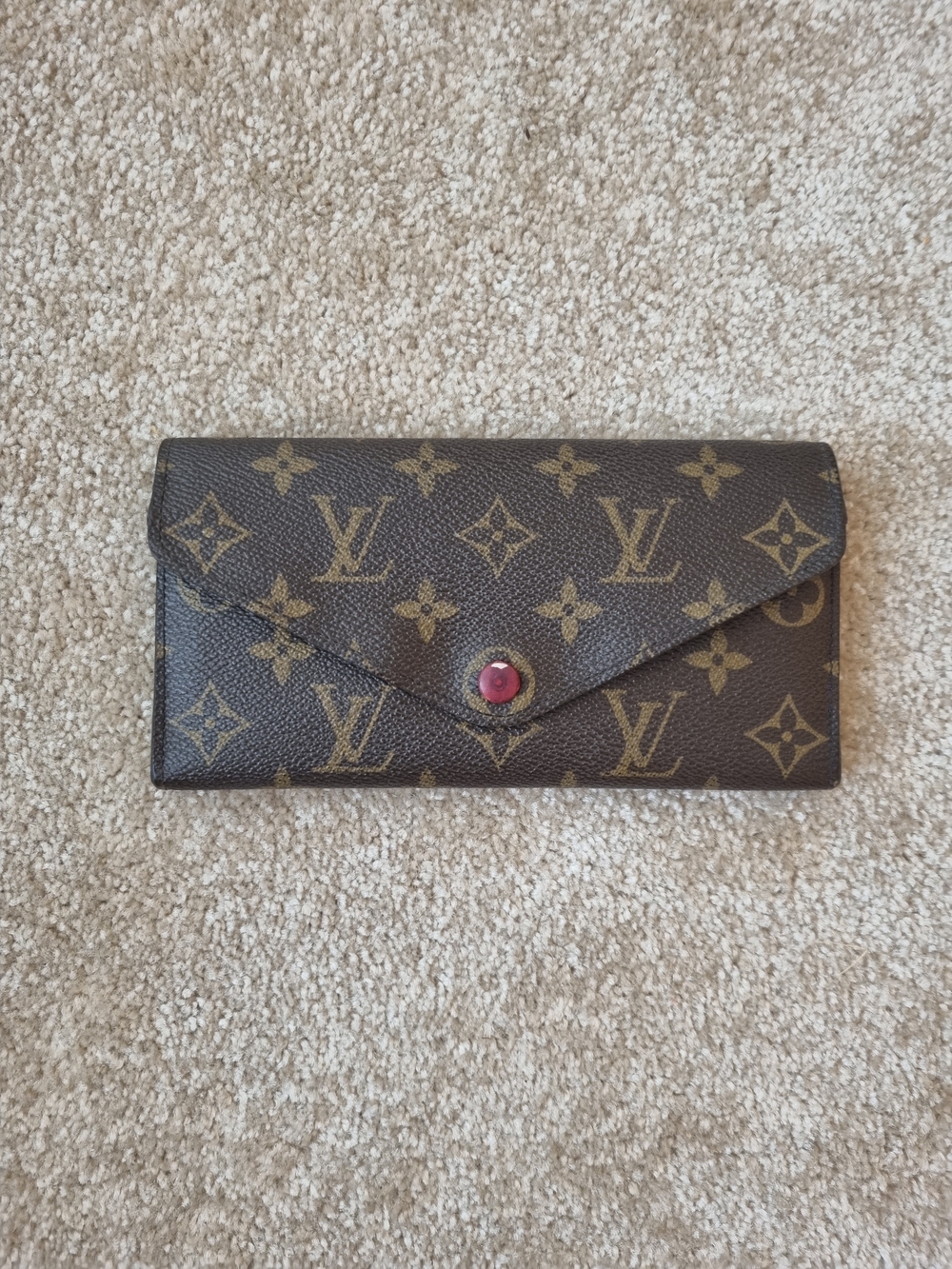 Louis Vuitton Brown Monogram Envelope Wallet with Red Snap